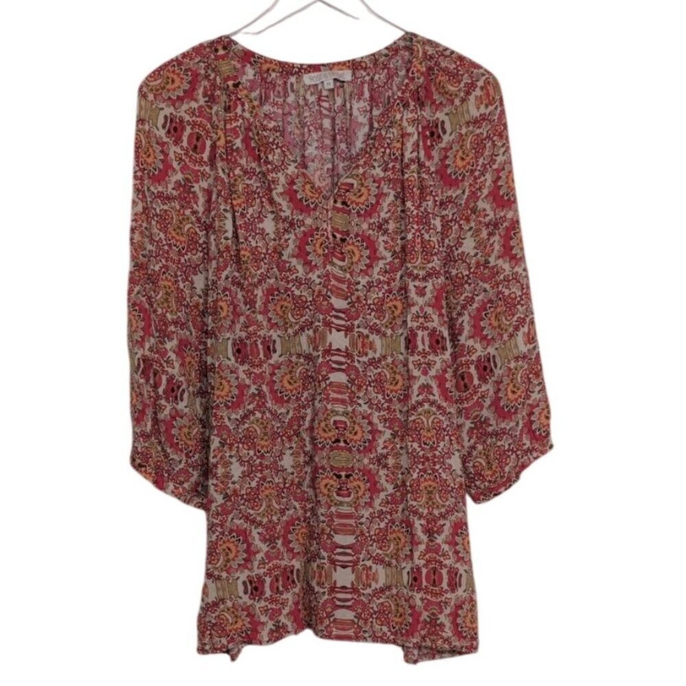 Rose & Thyme Floral Shirt Womens Size 2X Pink V Neck 3/4 Sleeve Lightweight